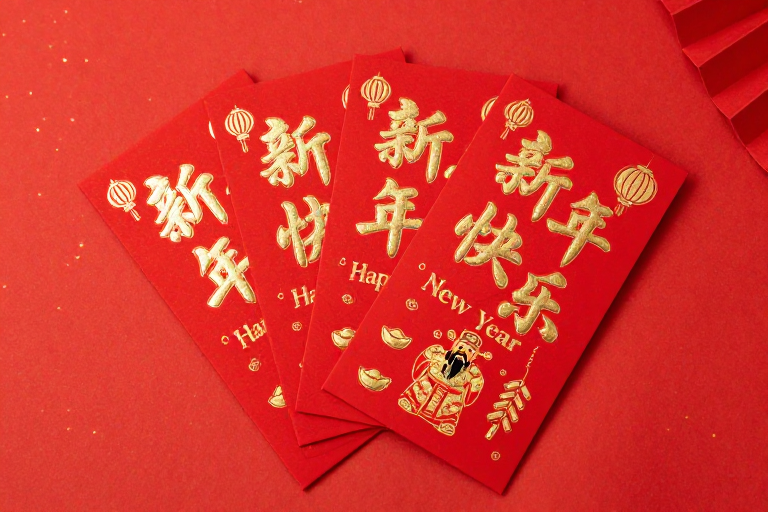 新春福气：金红浮雕红包商业摄影