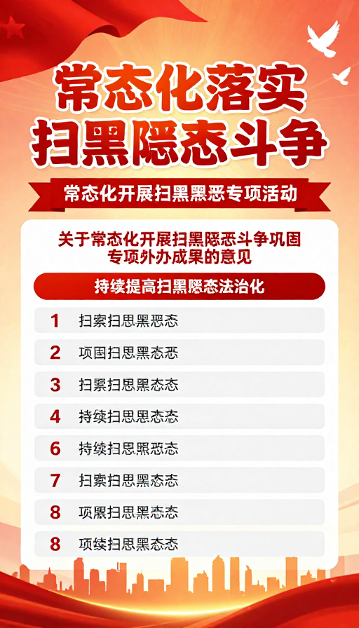 扫黑除恶常态化宣传海报：庄重红色主调彰显法治力量
