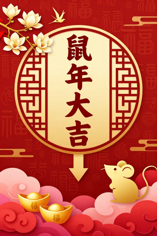 金红撞色鼠年新春海报·传统新风潮