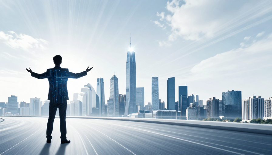 未来科技城市全景:商务剪影引领数字时代