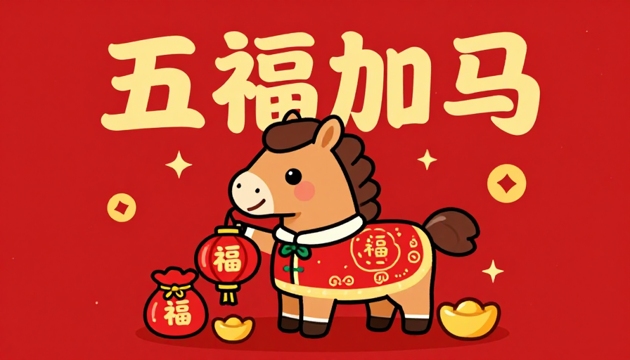 2026马年卡通插画《五福加马》喜庆新年主题