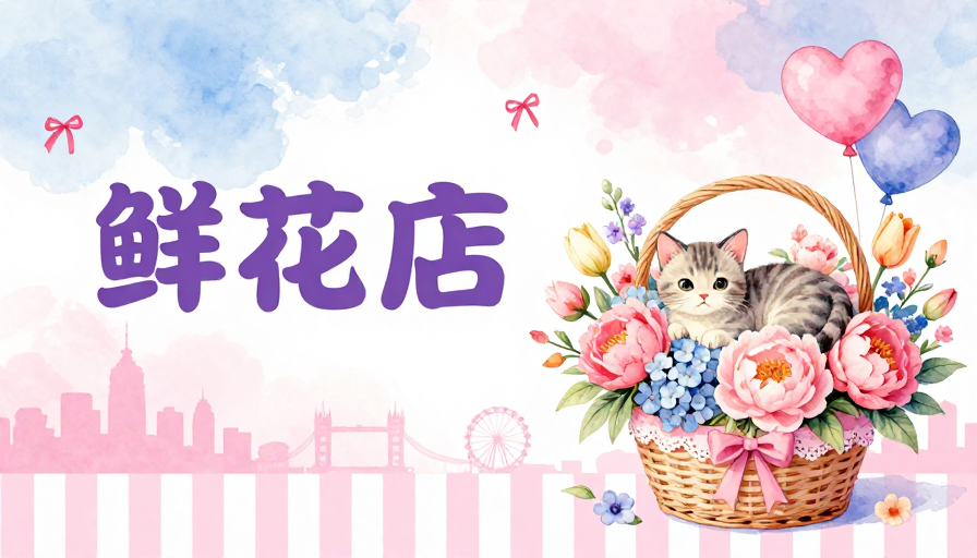 粉蓝紫水彩鲜花店浪漫海报插画