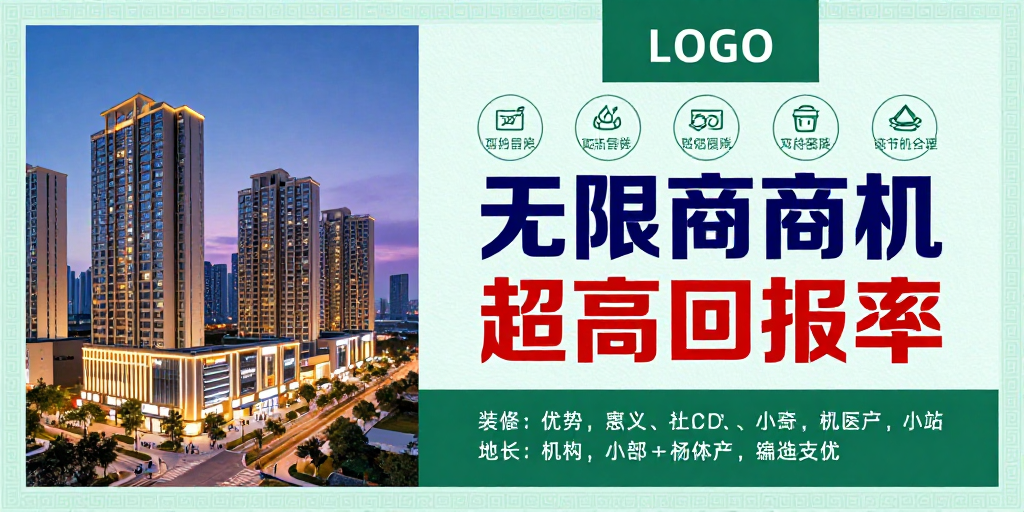 现代商务地产招商海报：无限商机与东方美学
