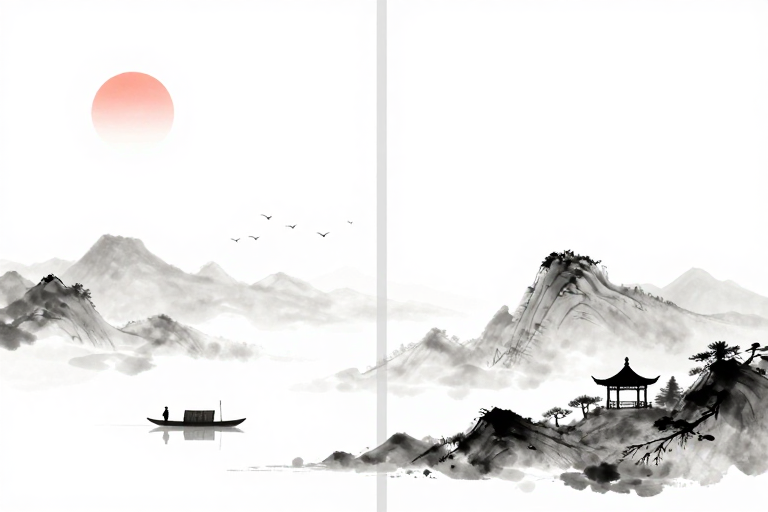 极简新中式水墨山水双联画：留白与墨韵的禅意融合