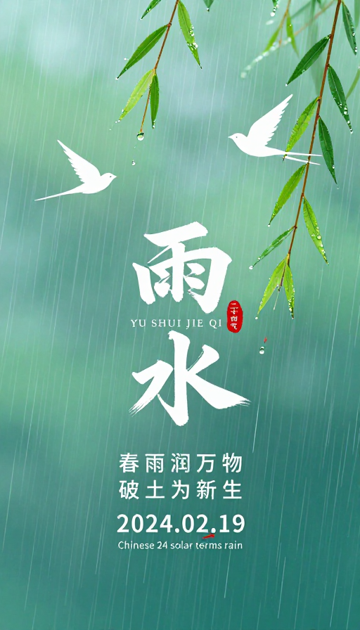 雨水节气：清新雅致的东方诗意海报