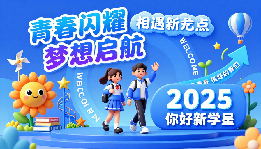 青春闪耀梦想启航：2025校园迎新3D插画