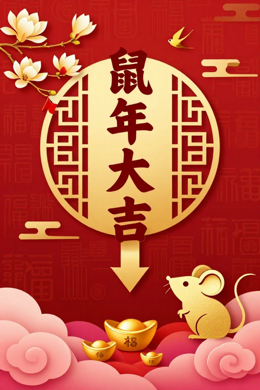 金红配色的传统鼠年新春海报设计