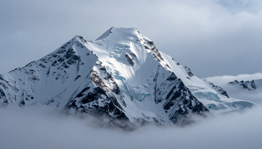 巍峨雪峰之巅:云海与冰裂的震撼自然摄影