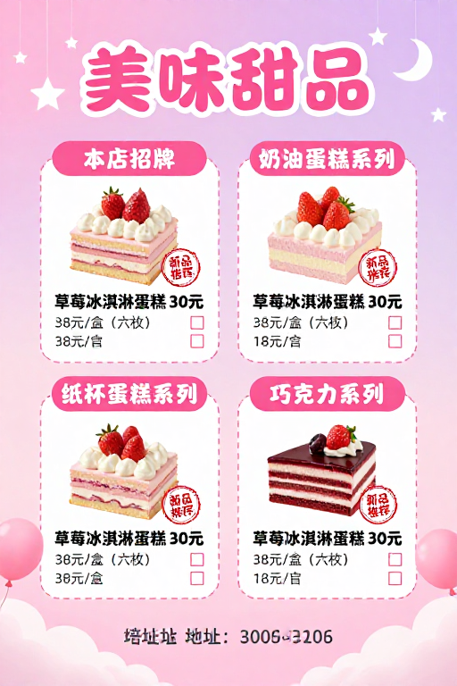 粉紫梦幻甜品店新品推荐海报设计