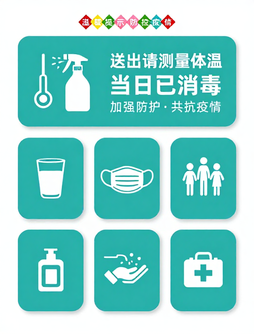 简约现代防疫标识设计:青绿色清新导视