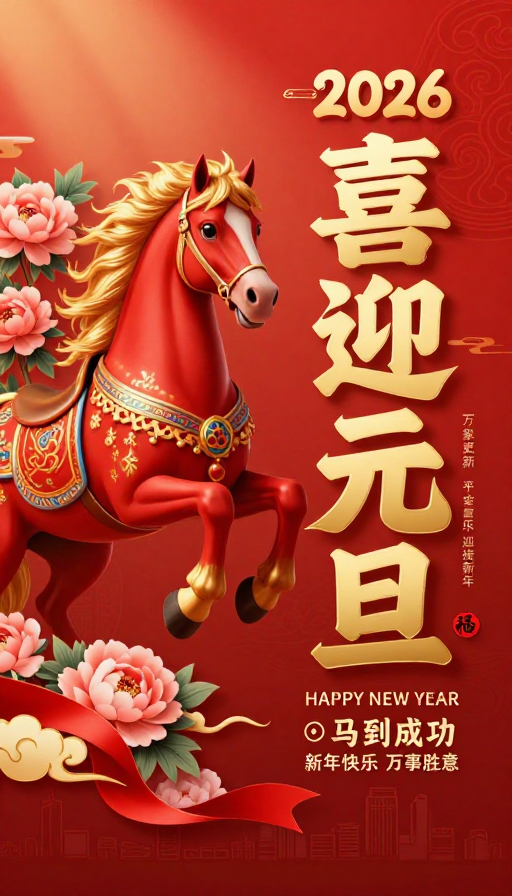 喜庆热烈的2026年元旦庆祝艺术背景图