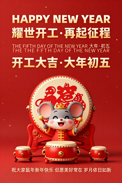 红金配色新年海报：喜庆开工大吉