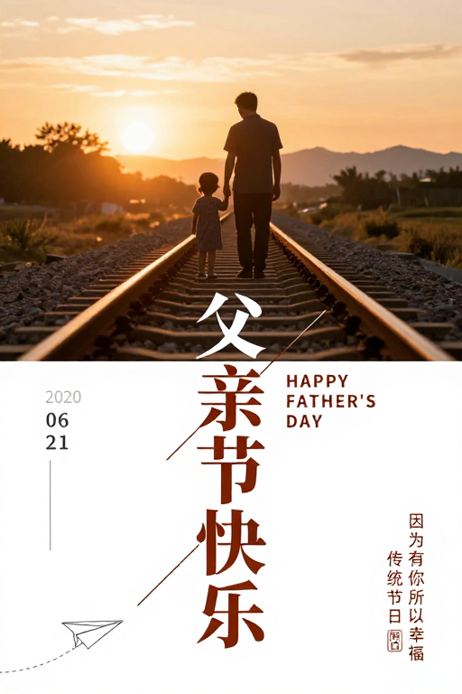 父爱剪影·温暖黄昏父亲节海报