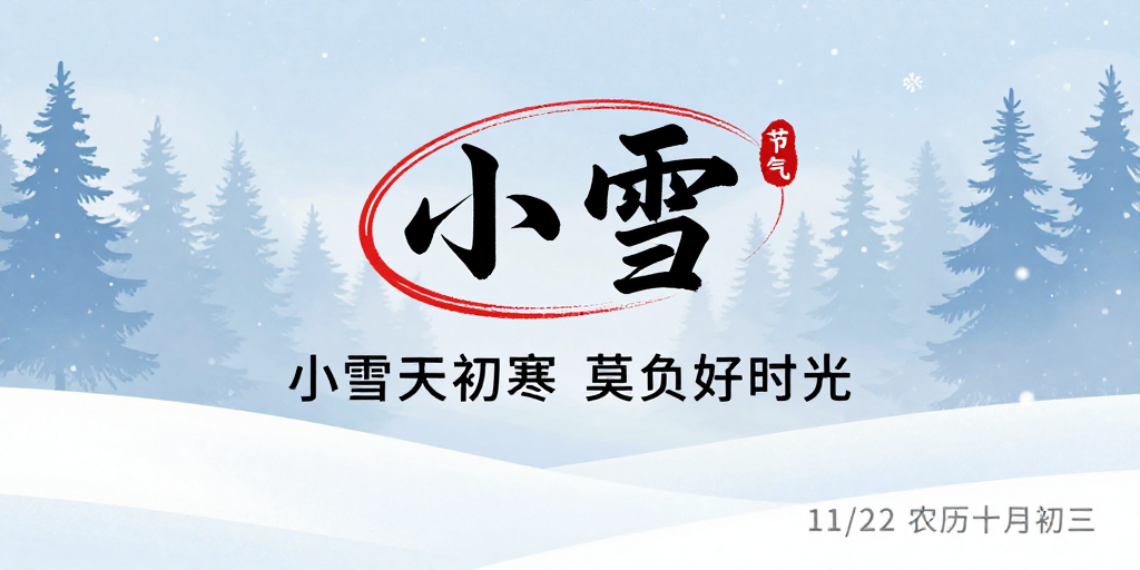 清新雅致小雪节气海报:蓝白渐变初雪氛围设计