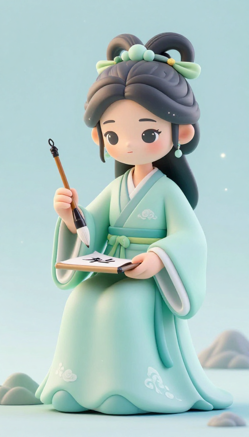 国风少女执笔书写,梦幻颗粒感唯美瞬间