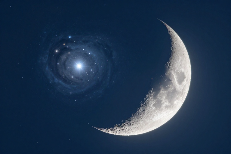 深空璀璨:月球与星云的高清夜景观
