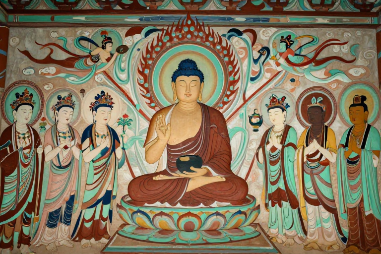 敦煌莫高窟唐代佛说法壁画高清艺术摄影展示