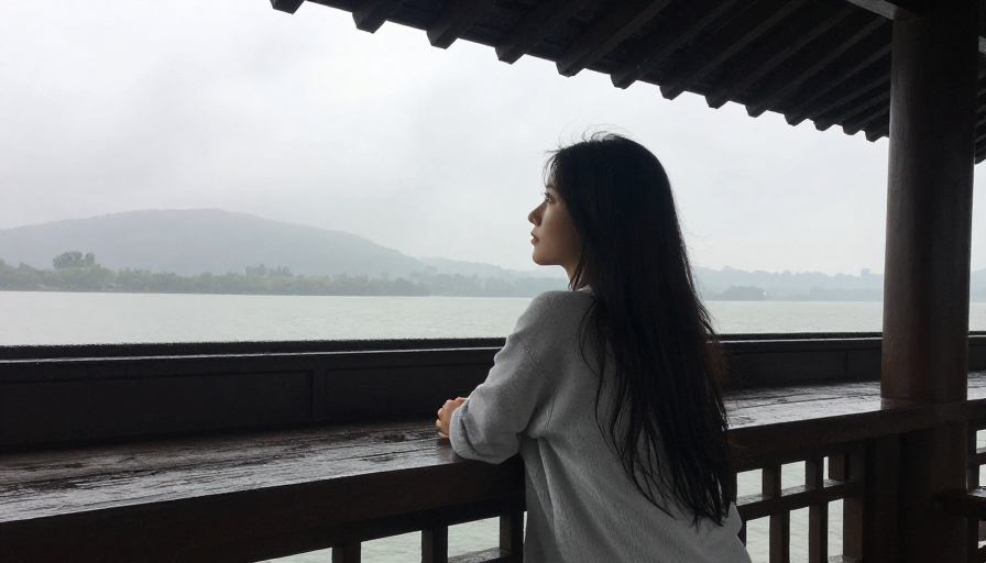 雨中屋檐下的浪漫瞬间:共撑时光的美好