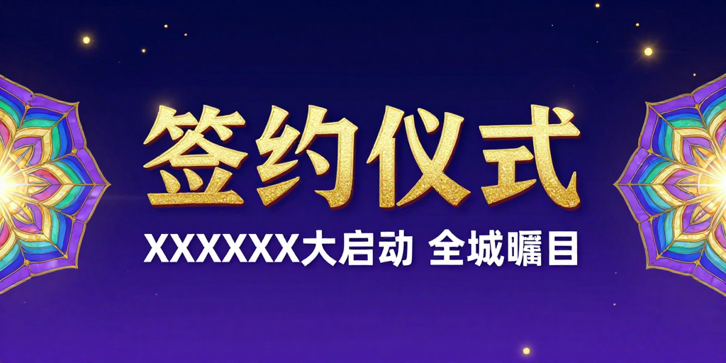 璀璨金色闪耀签约盛典：蓝紫渐变星空仪式感