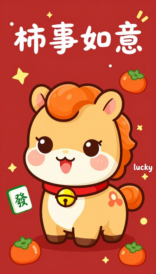 橙鬃吉马迎福运:Q版喜庆新年图