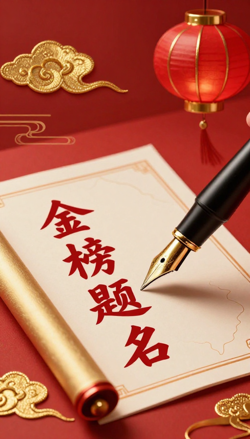 红金交织·钢笔绘梦·金榜题名高考加油海报
