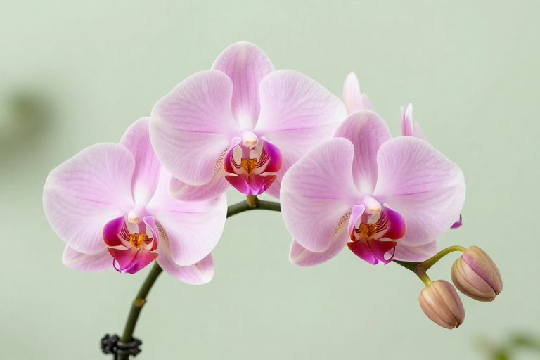 淡粉蝴蝶兰盛放：柔润质感与自然光下的优雅绽放