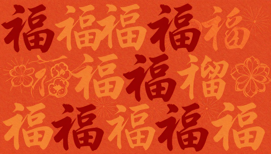 橙红篆隶福榴纹纸艺春节背景