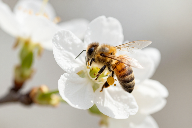蜜蜂采蜜：自然生态的细腻镜头