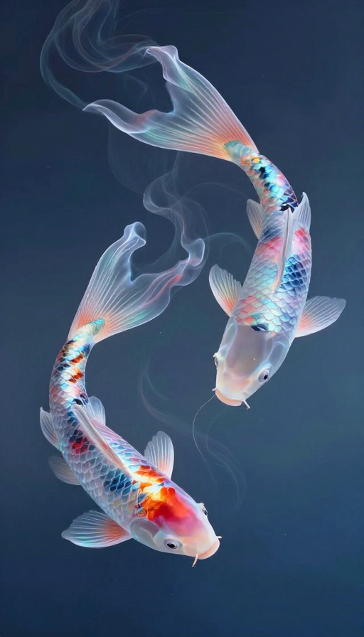 禅意锦鲤：梦幻烟雾尾色的超现实艺术