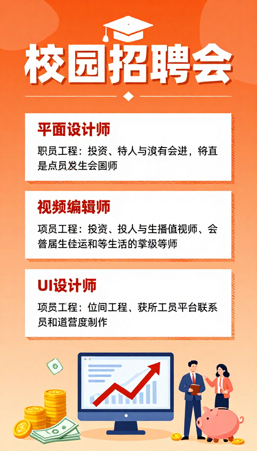 橙色渐变校园招聘会海报:专业职位展示