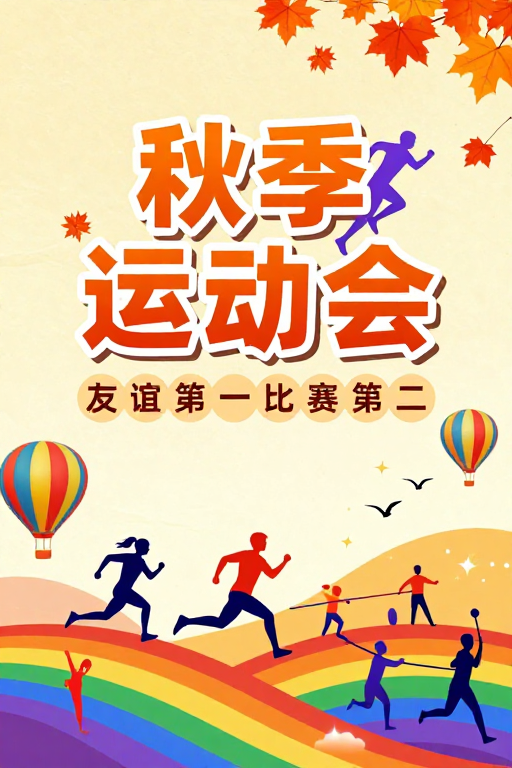 熊猫科大秋季运动会暖色调青春活力海报