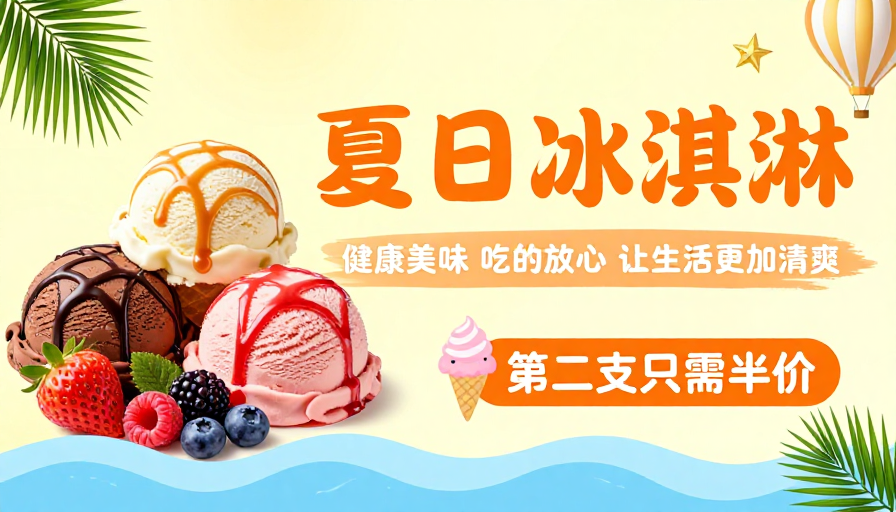 清新夏日：美味冰淇淋促销海报