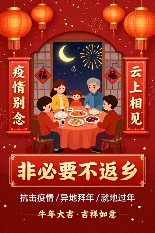 中国风春节海报:非必要不返乡·亲情同在