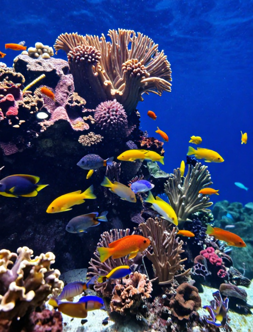 梦幻海底世界：五彩斑斓的海洋生物游动瞬间