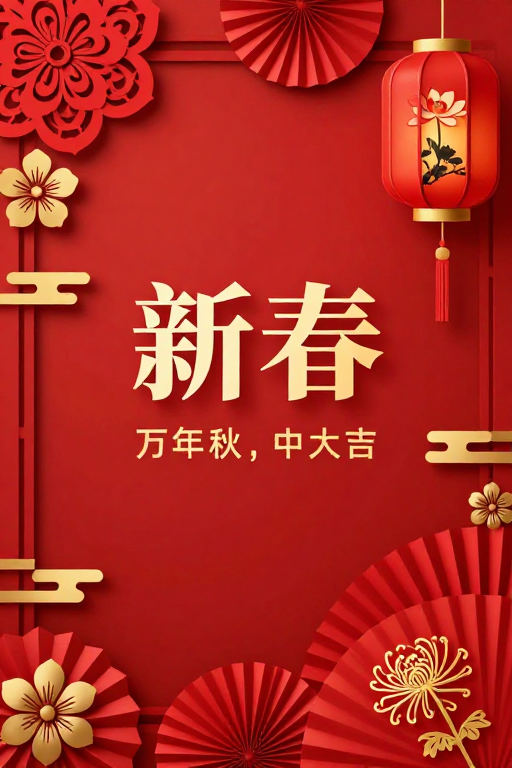 红金喜庆中式节日海报，传统美学彰显祥瑞氛围