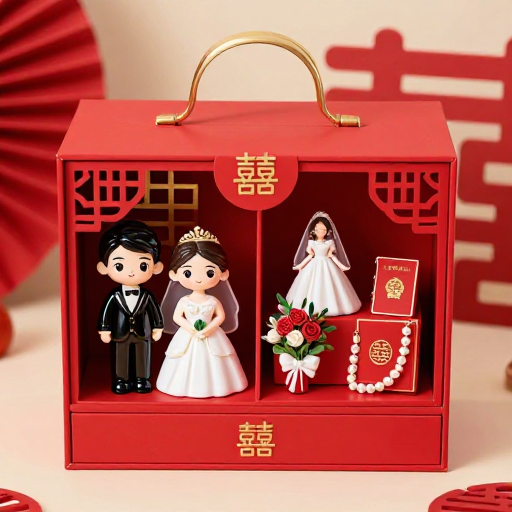 朱红新中式婚庆立体盲盒礼盒设计