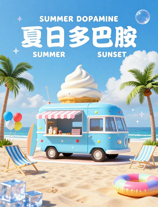 夏日多巴胺：海滩清凉度假风插画