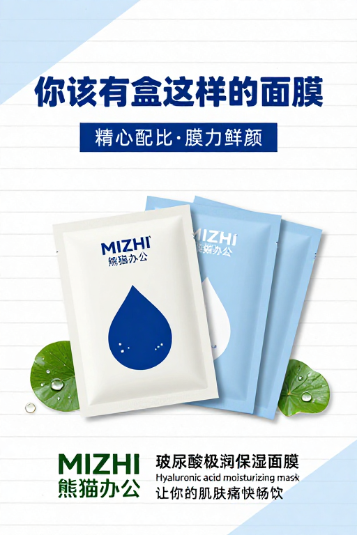 极简风面膜海报：清新补水，专业护肤