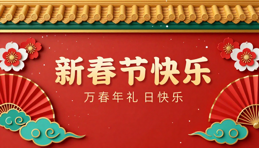 传统节庆海报：红金祥瑞春节宣传图