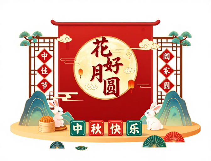 花好月圆中秋佳节传统插画风格海报设计