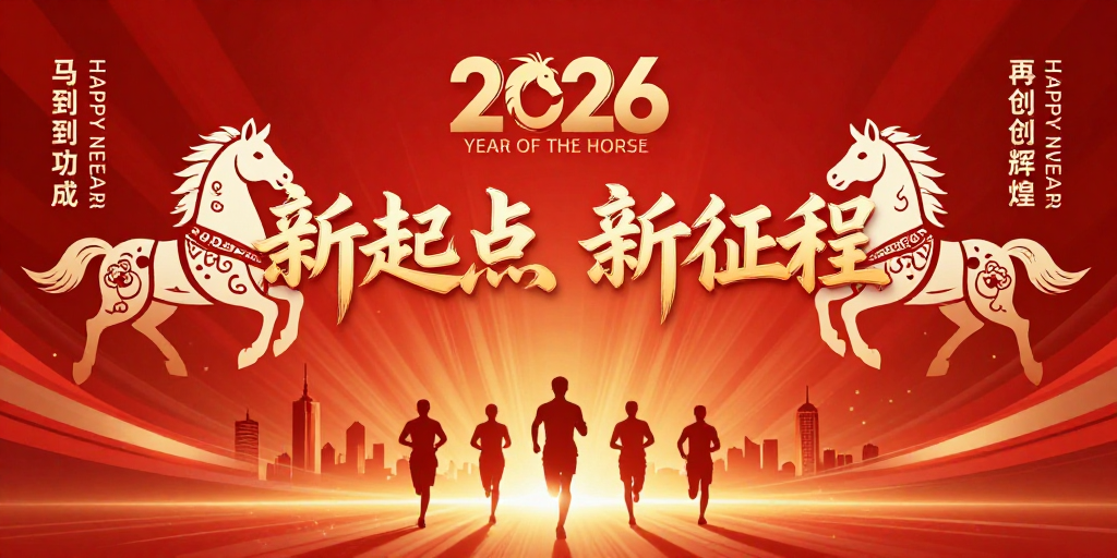 2026新年企业年会海报：红色喜庆新起点设计