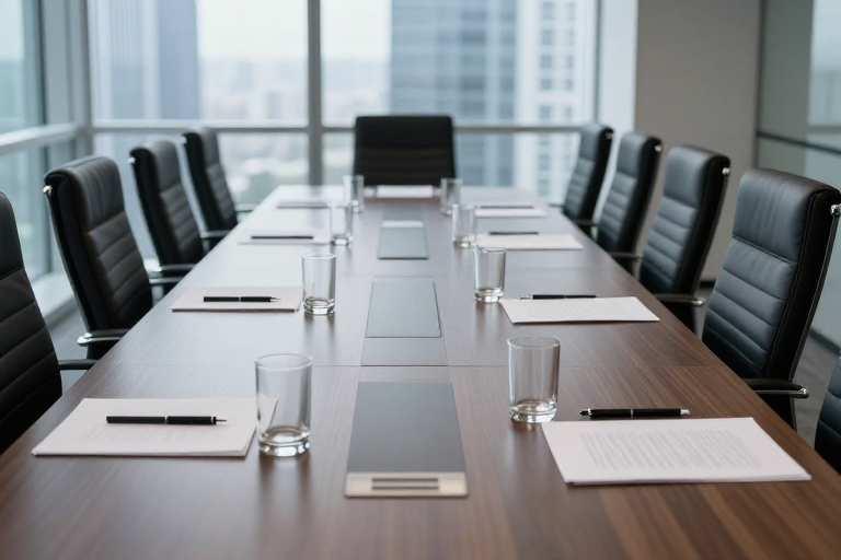 现代冷灰调会议室实拍,光影质感尽显商务风范