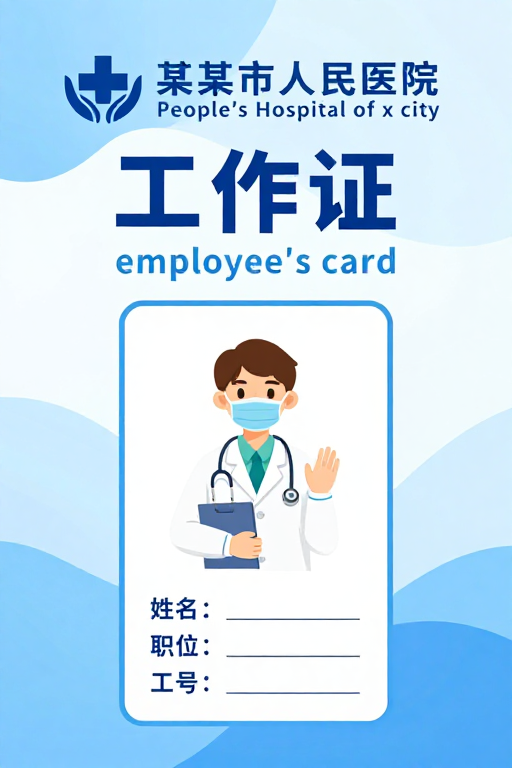 清新蓝白配色某市人民医院工作证设计
