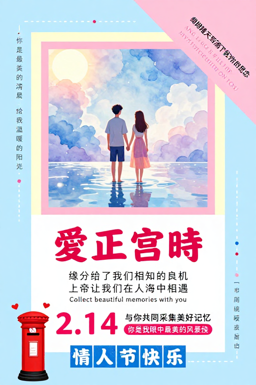 浪漫马卡龙风情人节海报