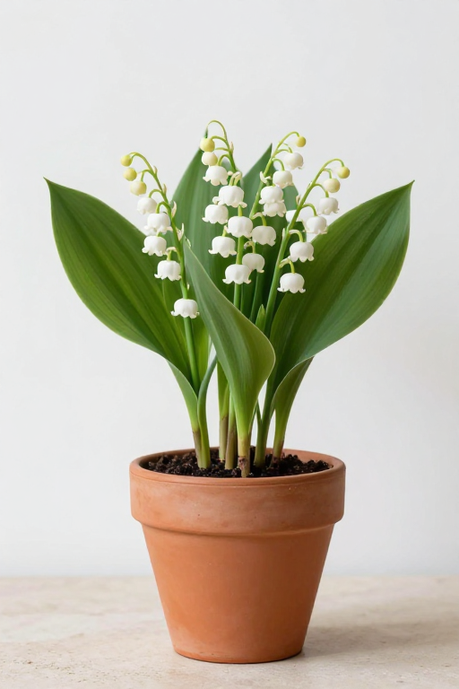 春日铃兰静置赤陶盆 高清商业摄影