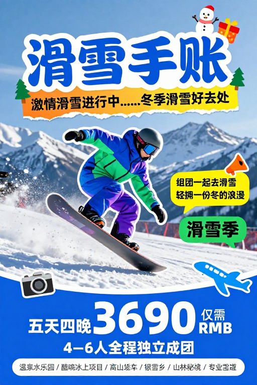 活力冬日滑雪场海报 激情滑雪季促销