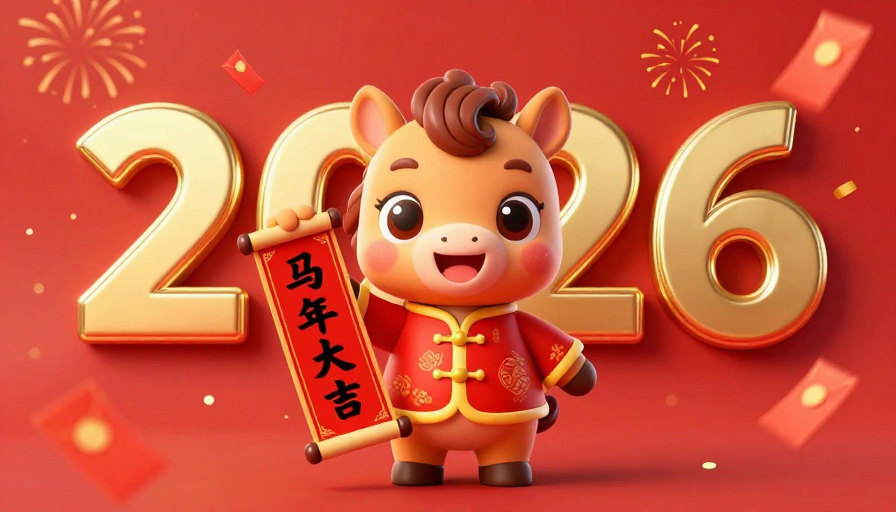 喜庆3D小马年大吉贺岁图