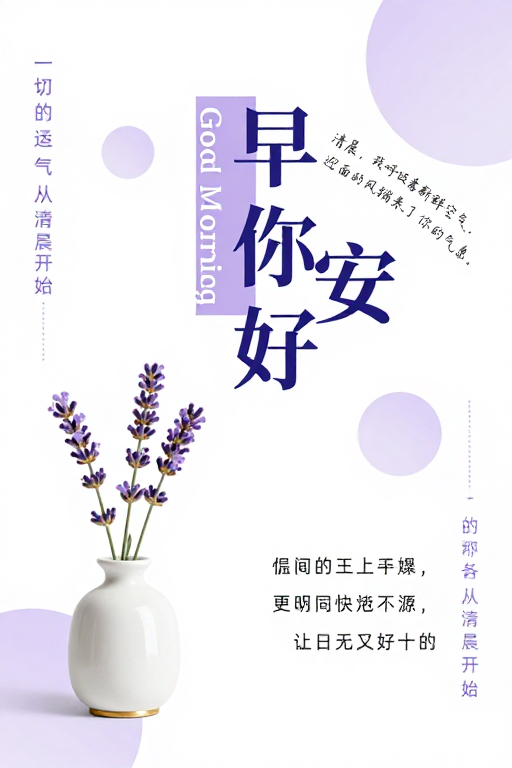 紫韵晨光：极简主义早安问候艺术海报