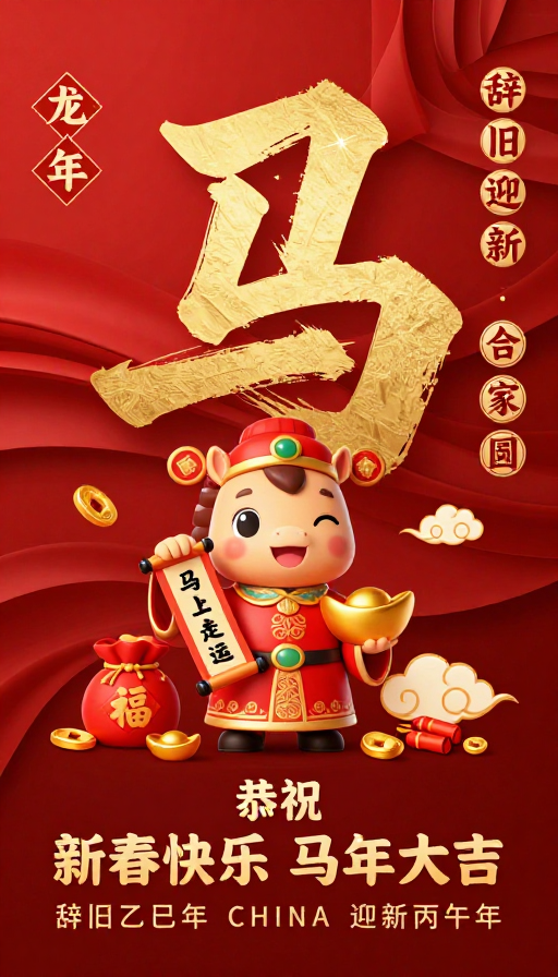 中国风新年贺卡：金骏瑞兆迎丙午