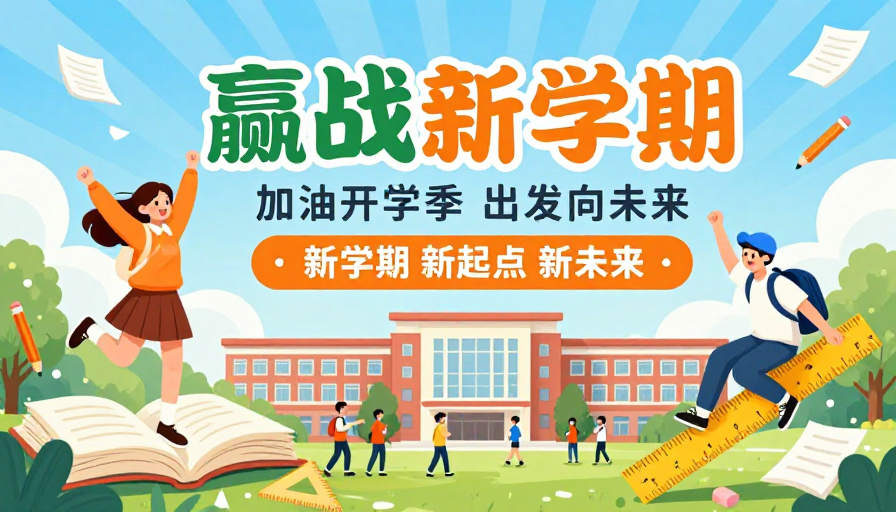 清新手绘校园开学季海报,活力向上迎新